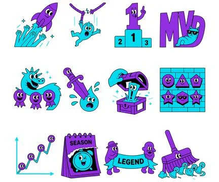 Collection of Whimsical Cartoon Illustrations Stock Illustration