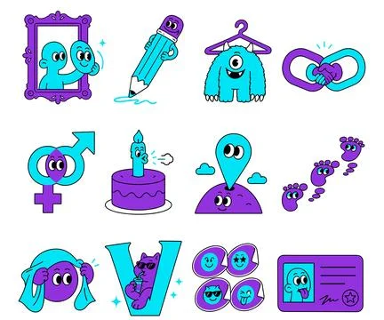Collection of Whimsical Cartoon Illustrations Stock Illustration