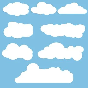 Collection of white cloud illustrations. Vector set of cartoon clouds in flat Stock Illustration