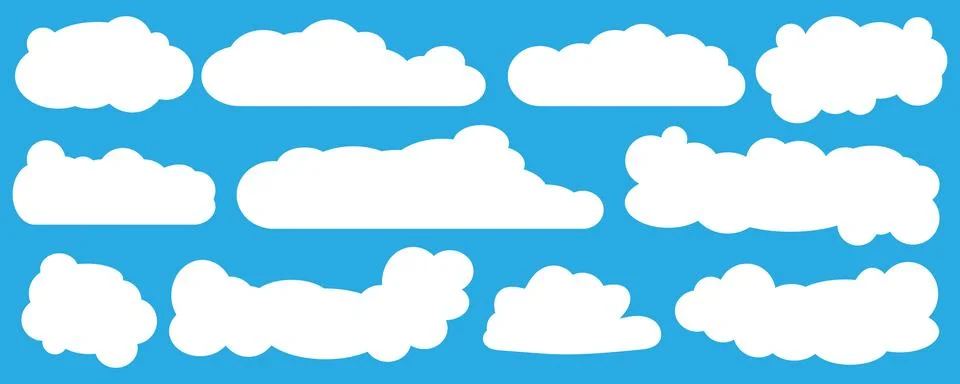 Collection of white cloud illustrations. Vector set of cartoon clouds in flat Illustrazione stock