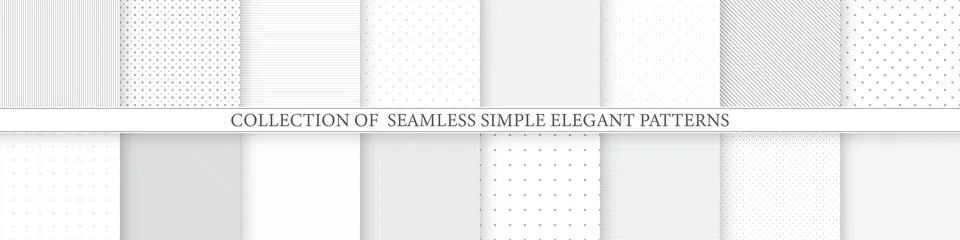 Collection of white geometric seamless patterns - minimalistic light design Illustrazione stock