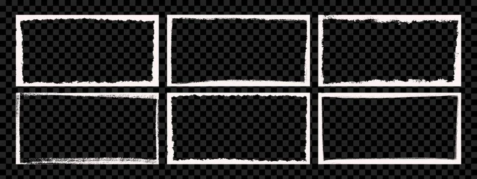 Collection of white grunge rectangle frames. Distressed horizontal borders .. Stock Illustration