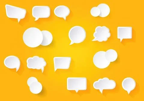 Collection of white speech bubbles in different shapes on yellow background Stock Illustration