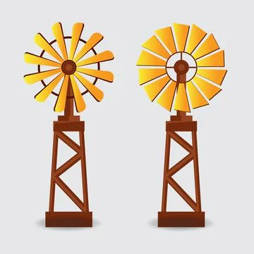 Collection of windmill vector illustration. Windmill cartoon background Stock Illustration