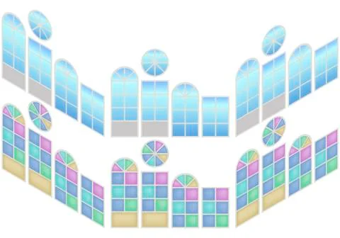 Collection of windows in isometric view Stock Illustration