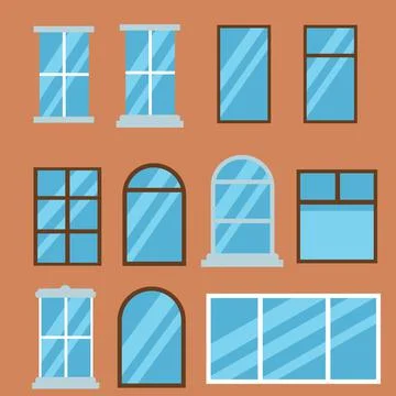 Collection of windows , scalable vector set buildings elements イラスト素材