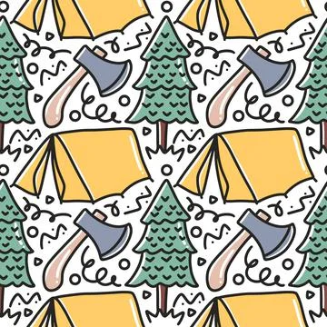 Collection of winter camp pattern Stock Illustration