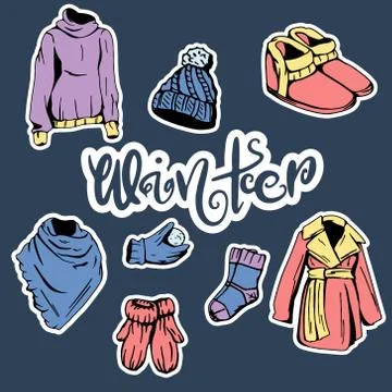 Collection of winter clothes. Stock Illustration