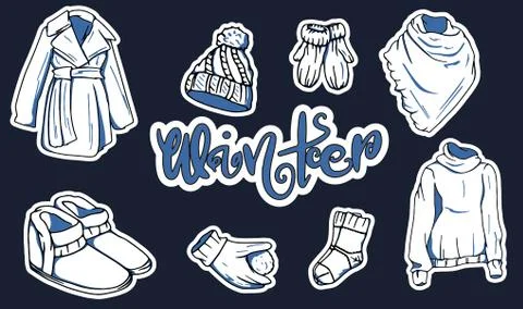 Collection of winter clothes. Stock Illustration