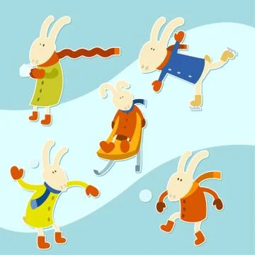 Collection of winter hares Stock Illustration