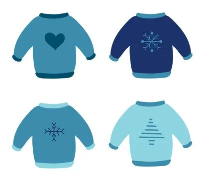 Collection of winter sweaters with different designs. Vector flat illustration. Stock Illustration