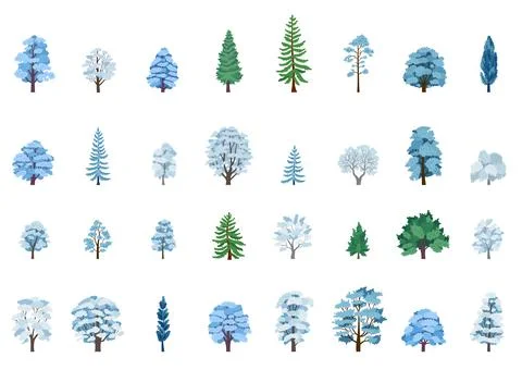 The collection of winter trees isolated on white Stock Illustration