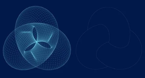 Collection of wireframe and contour lowpoly 3d geometric shapes, torus knots. Stock Illustration