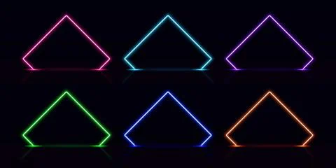 Collection of wireframe frames, with sharp corners, bright, multi-colored, neon Stock Illustration