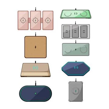 Collection of wireless charging pads and mats illustration Stock Illustration