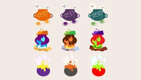 Collection Witch cauldron with bubbles on halloween.set of cauldron halloween Ilustração Stock