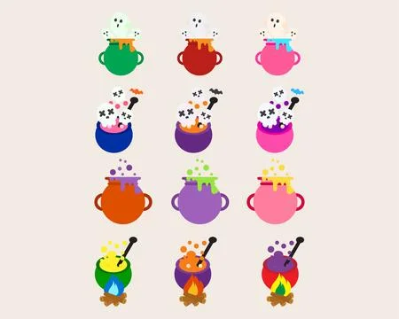 Collection Witch cauldron with bubbles on halloween.set of cauldron halloween Stock Illustration