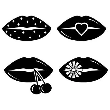 Collection of women's lips. stencil icon, doodle. Vector illustration of sexy Stock Illustration