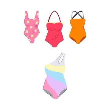 Collection of women's one piece bathing suits for summer Stock Illustration