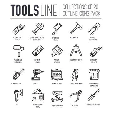Collection of working tools icons items design. Cnstruction instruments with any Stock Illustration