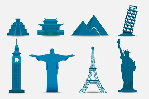 Collection of world landmark vector illustration. Pack of world statue vector Illustrazione stock