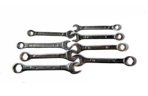 Collection of wrenches of the different size Stock Photos