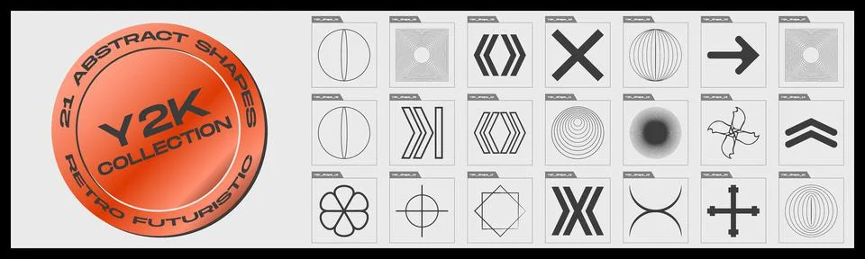 Collection of Y2K elements. Big collection of abstract graphic geometric objects Stock Illustration