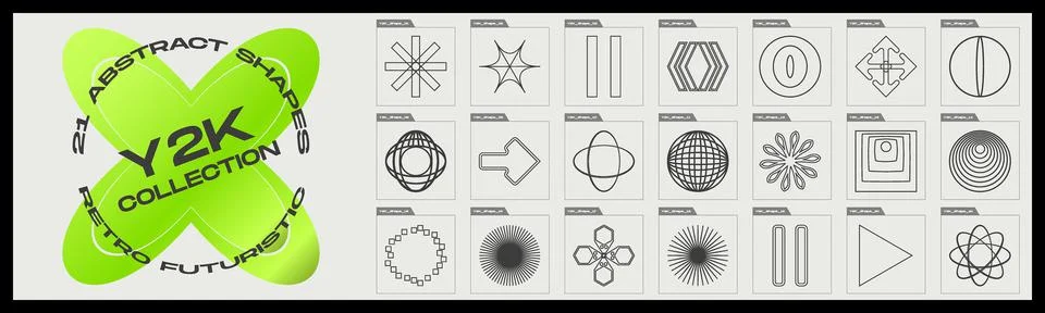 Collection of Y2K elements. Big collection of abstract graphic geometric objects Stock Illustration