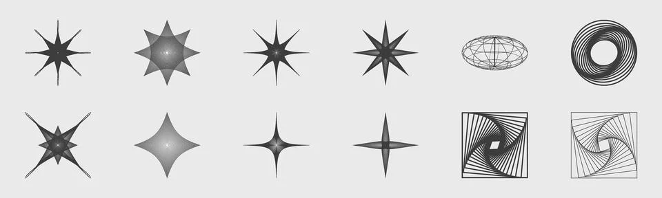 Collection of Y2K elements. Big collection of abstract graphic geometric objects 스톡 일러스트