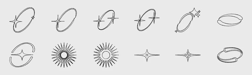 Collection of Y2K elements. Big collection of abstract graphic geometric objects Illustrazione stock