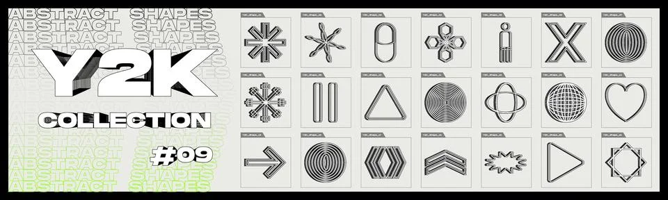 Collection of Y2K elements. Big collection of abstract graphic geometric objects Stock Illustration