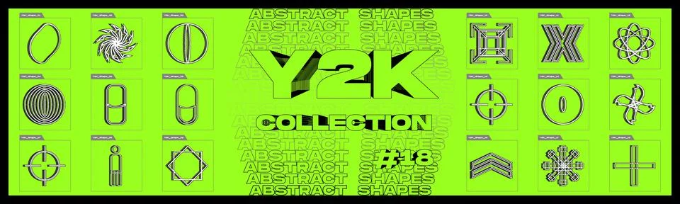 Collection of Y2K elements. Big collection of abstract graphic geometric objects 스톡 일러스트