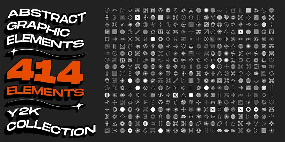 Collection of Y2K elements. Big collection of abstract graphic geometric objects 스톡 일러스트