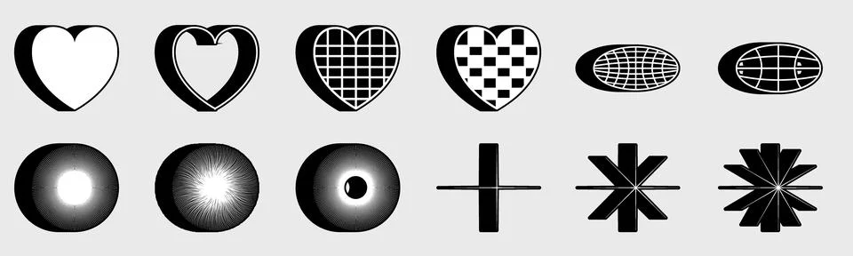 Collection of Y2K elements. Big collection of abstract graphic geometric objects 스톡 일러스트
