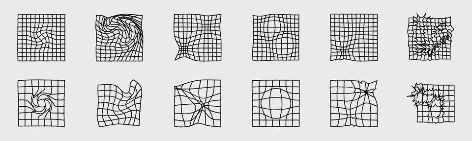 Collection of Y2K elements. Big collection of abstract graphic geometric objects Illustrazione stock