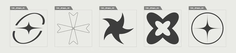 Collection of Y2K elements. Big collection of abstract graphic geometric symbols Stock Illustration