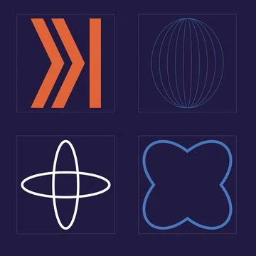 Collection of Y2K elements. Big collection of abstract graphic geometric symbols Stock Illustration