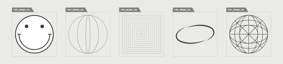 Collection of Y2K elements. Big collection of abstract graphic geometric symbols Stockillustratie