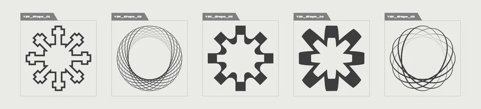 Collection of Y2K elements. Big collection of abstract graphic geometric symbols イラスト素材