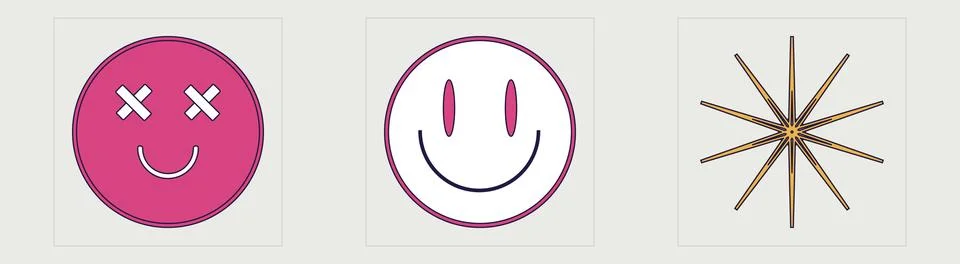 Collection of Y2K elements. Big collection of abstract graphic geometric symbols Stock Illustration