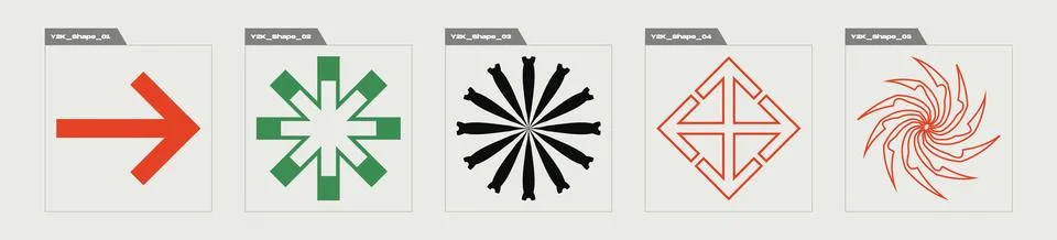 Collection of Y2K elements. Big collection of abstract graphic geometric symbols イラスト素材