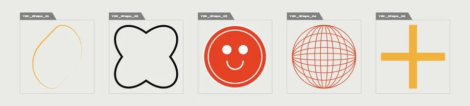 Collection of Y2K elements. Big collection of abstract graphic geometric symbols Illustrazione stock