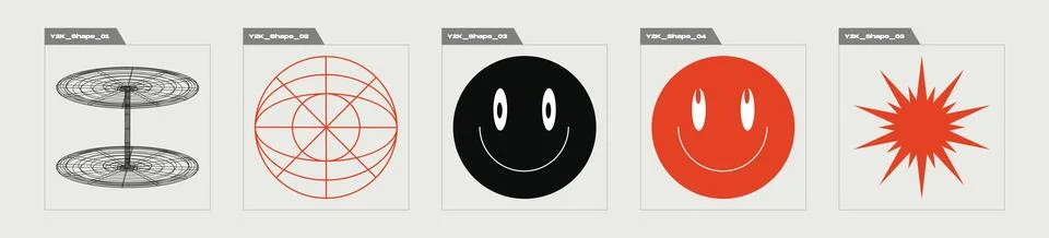 Collection of Y2K elements. Big collection of abstract graphic geometric symbols Stock Illustration