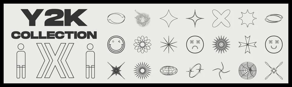 Collection of Y2K elements. Big collection of abstract graphic geometric symbols Stockillustratie