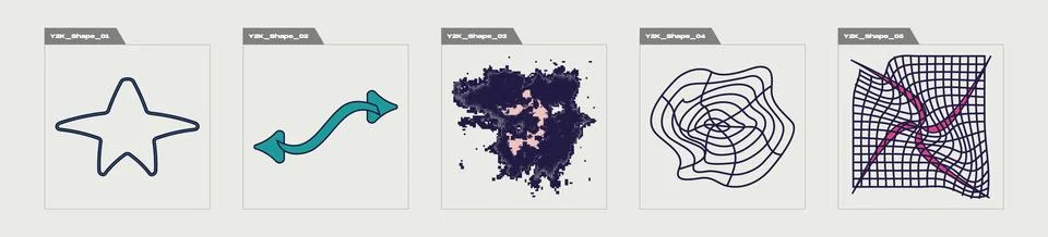 Collection of Y2K elements. Big collection of abstract graphic geometric symbols Stock Illustration