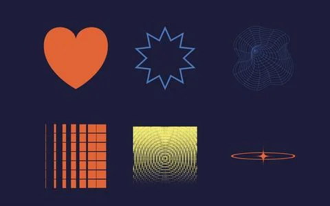 Collection of Y2K elements. Big collection of abstract graphic geometric symbols 스톡 일러스트