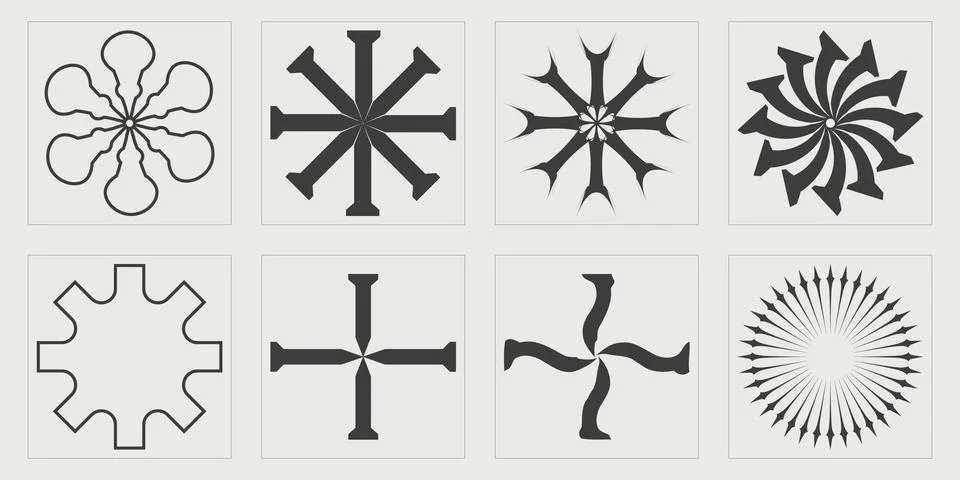 Collection of Y2K elements. Big collection of abstract graphic geometric symbols Stock Illustration