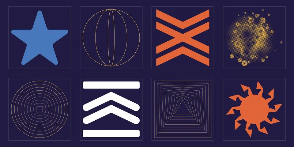 Collection of Y2K elements. Big collection of abstract graphic geometric symbols Stock Illustration