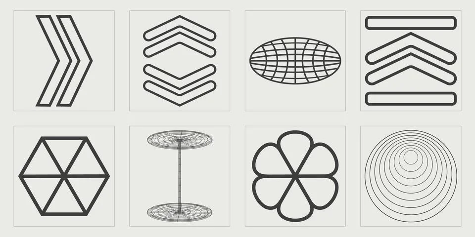 Collection of Y2K elements. Big collection of abstract graphic geometric symbols イラスト素材