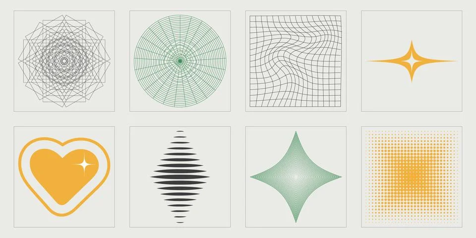 Collection of Y2K elements. Big collection of abstract graphic geometric symbols Stock Illustration